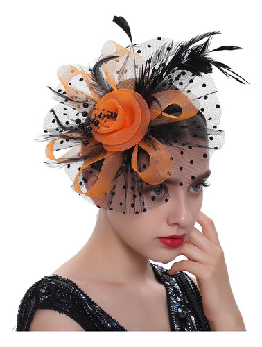 Gorro De Halloween Para Mujer, Diadema De Plumas Para Fiesta Negro Y Naranja Grande