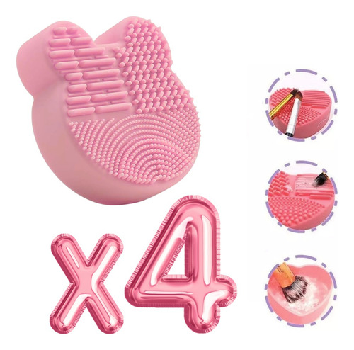Limpia Brochas Maquillaje Estuche Esponja En Seco Formas Color Oso Rosa