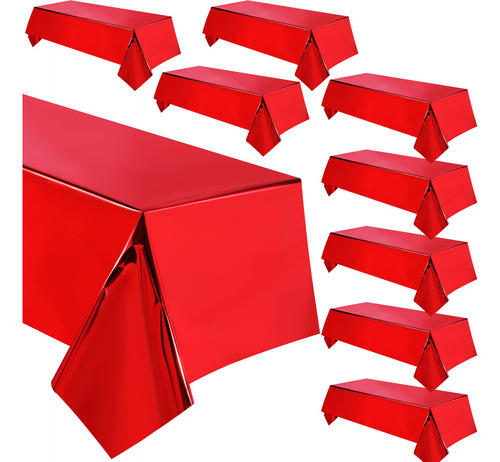 8 Mantel Plastico Rojo Papel Aluminio 39 X 108  Metalico