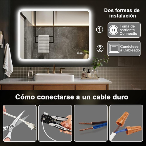 Espejo Led Baño Touch 3 Modo 60x80cm 2 Uso