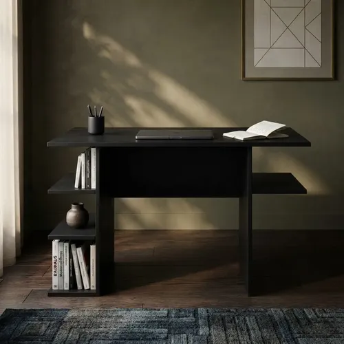 Mesa de Estudo em MDP para Notebook com Nichos e Prateleiras Preto