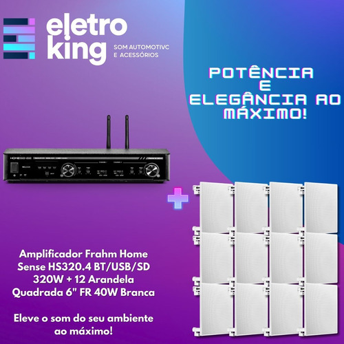 Kit Som Ambiente Home Sense 320.4 + 12 Som Arandela Quadrada
