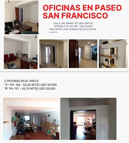 Venta 3 Oficinas (paseo San Francisco-centro-córdoba)-calle Belgrano