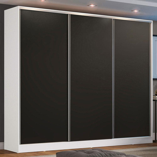 Guarda Roupa Casal Mdf Zurique Madesa 3 Portas Correr Bp Cor Branco/Preto