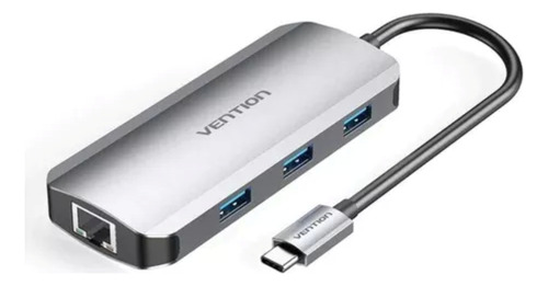 Hub Usb Multipuerto Vention - 6 En 1 - Usb C A Rj45 + Hdmi + 3 Puertos Usb 3.0 + Power Delivery 100w Usb C - Gigabit - 4k 30hz - Carcasa Aluminio - 15 Cm - Premium Para Pc / Mac / Laptop - Tohhb