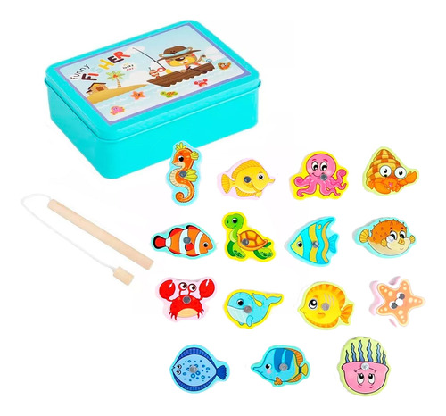 Juego Pesca Magnetico Iman Juguete Madera Bebe Didactico