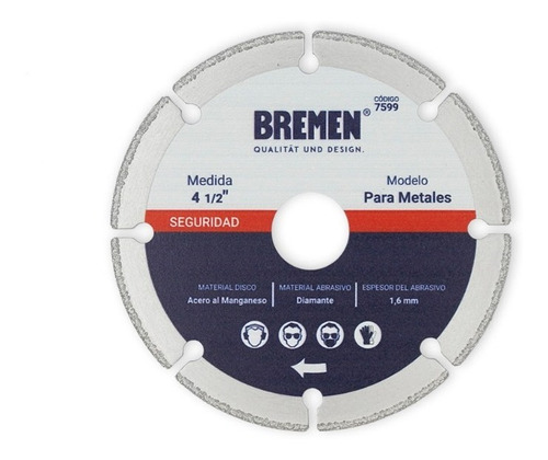 Disco Corte Amoladora Diamantado P/ Metal 115mm Bremen 7599