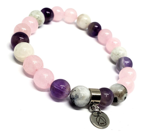 Pulsera Espiritu Sereno Piedra Luna Cuarzo Rosa Y Amatista