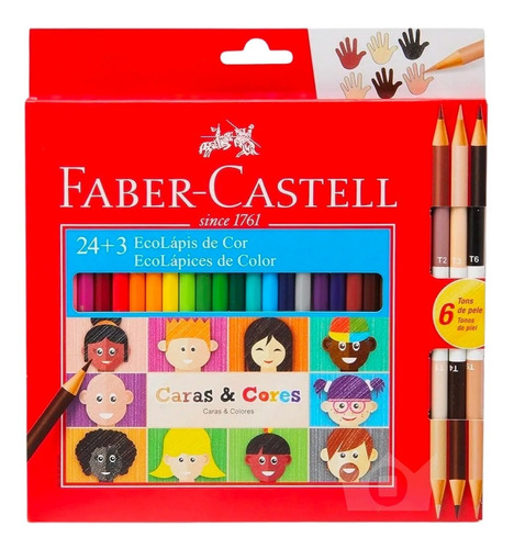 Lápis De Cor 24 Cores + 3 Lápis Caras E Cores Faber Castell