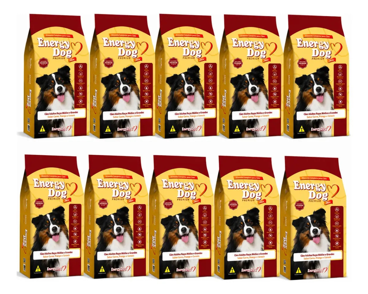Kit 10 Ração Para Cães Adulto Energy Dog 22% Proteína 1kg