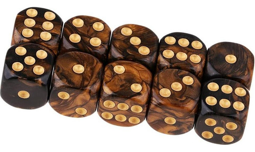 10 Dados Poliedricos D6 Acrílicos 16mm Negro Dorado