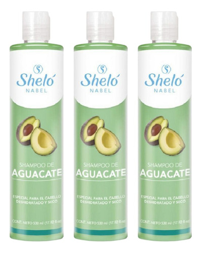 3 Pack Shampoo De Aguacate 530ml Shelo