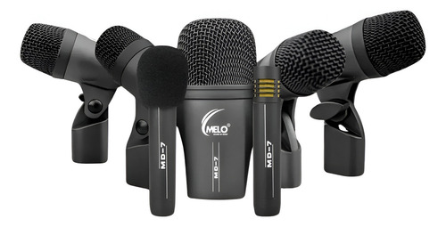 Kit De 7 Micrófonos Para Batería Melo Md-7 Color Negro