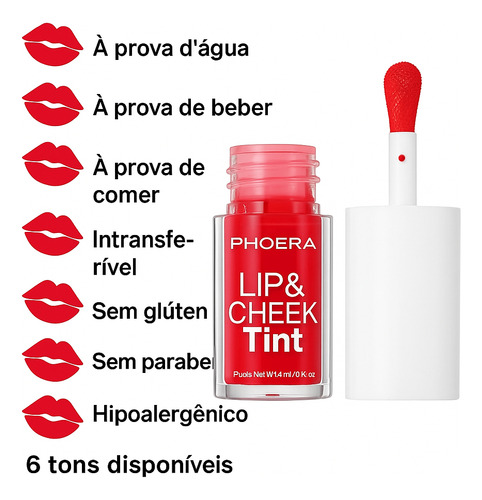 Lip Tint Lábios E Bochechas Matte A Prova D'água Phoera