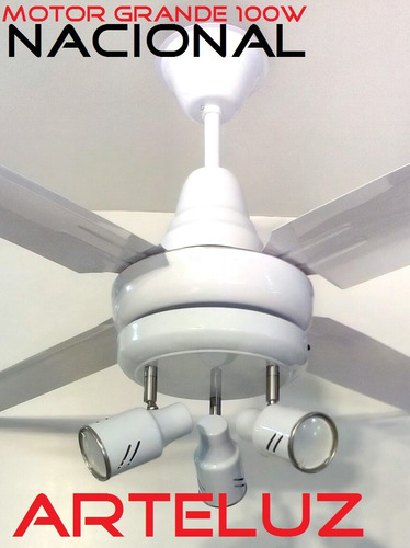 Ventilador Blanco Pala De Chapa + Plafon 3l Y Lamp Led 