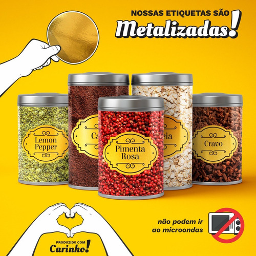 Imagem 5 de 5 de Kit 50 Etiquetas Rótulos Adesivos Tempero Mantimento Dourado