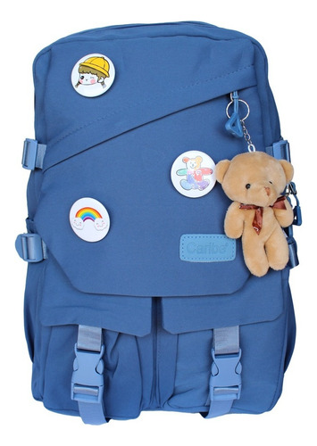 Mochila Urbana Bolso Escolar Niña Juvenil Moda Coreana Color Azul Acero