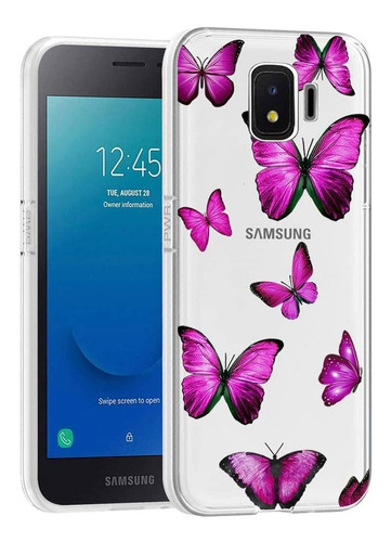 Funda Para Samsung Galaxy J2 - Transparente/mariposa Viol...