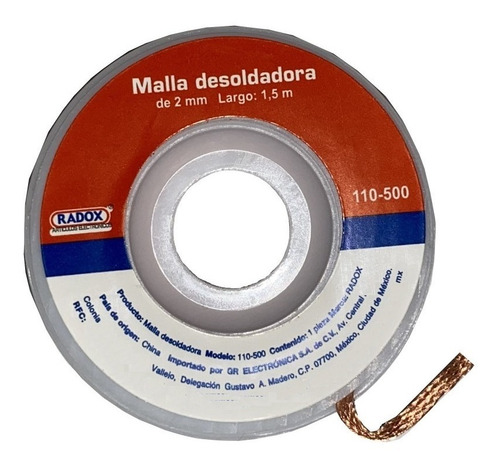 Malla Desoldadora Para Cautín Radox 110-500 Cobre 2mm X 1,5m