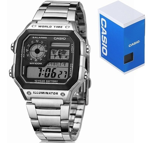 Reloj Caballero Casio Ae1200 Metal - Mapa Mundial