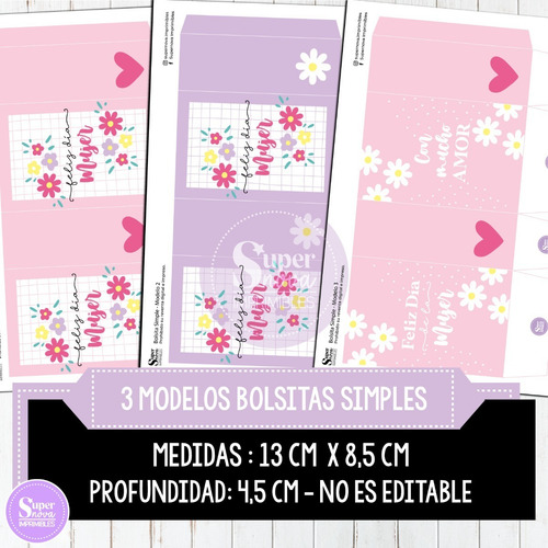 Kit Imprimible Bolsitas Simples Feliz Día Mujer Maravillosa