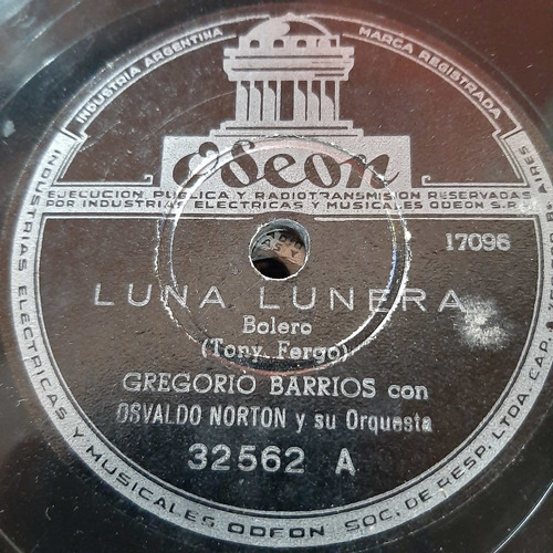 Pasta Gregorio Barrios Osvaldo Norton Orquesta Odeon C398