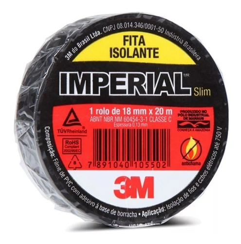 20 Fita Isolante Imperial 3 M 18mm X20m Preta 22902 - Ueha