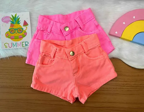 Short Jeans Infantil Mini Diva Colorido Neon