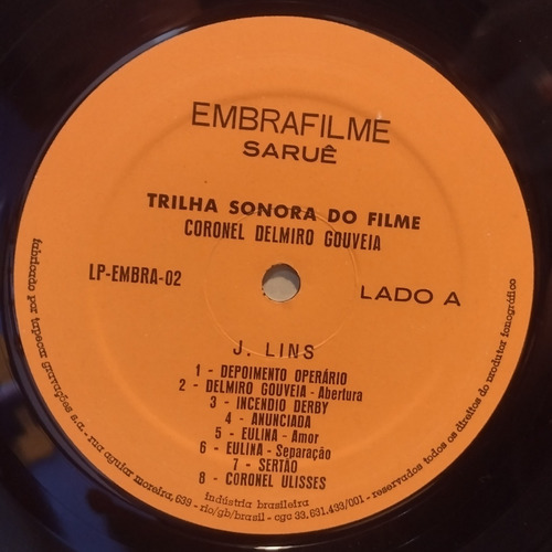 Coronel Delmiro Gouveia Trilha Sonora Filme De Geraldo Sarno (Usado)