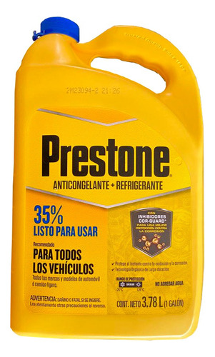 Prestone 35% 3.8lt Refrigerante Formula Mejorada Cor-guard