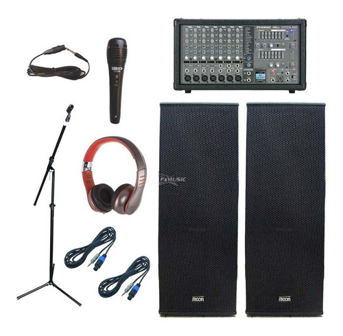 Combo Sonido Mixer Potencia Cajas Soporte Mic Auricular