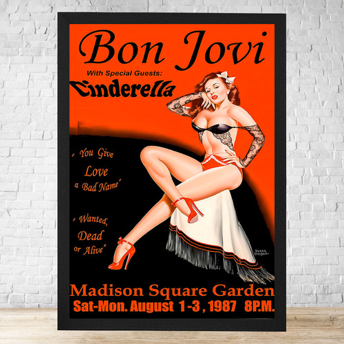 Cuadro Vintage Bon Jovi 30x40 Cm Con Vidrio Colgable C555 Negro Clasico