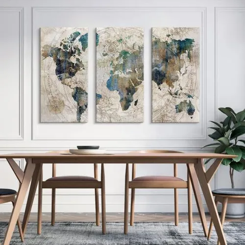 Goldfoilart Vintage World Map Canvas Wall Art Póster Grande