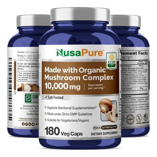 Nusapure Complejo Orgánico De Hongos 10,000mg 180 Cápsulas