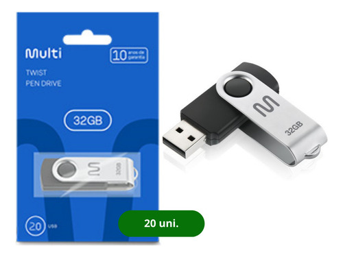 Kit Pen Drive Twist 32gb 20 Unidades Preto Multi - Pd589k Pendrive