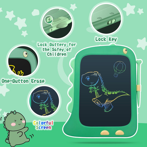 Tablet Lcd Para Pintura Y Dibujo De Niños Dinosaurio Verde