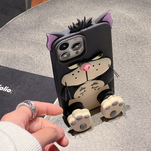 Sh Capa Silicone Lucifer Cat Para iPhone Com Suporte