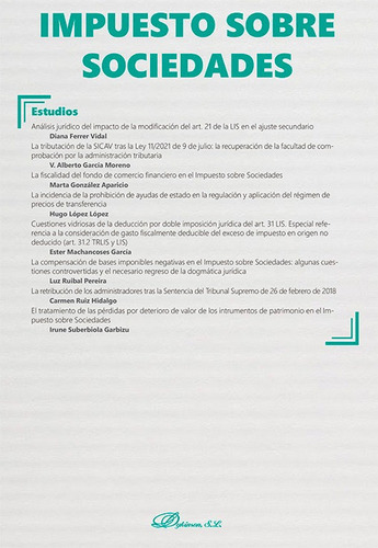 Impuesto Sobre Sociedades Monografico Nueva Fiscalidad 2022, De Vv.aa.. Editorial Dykinson, S.l., Tapa Blanda En Español