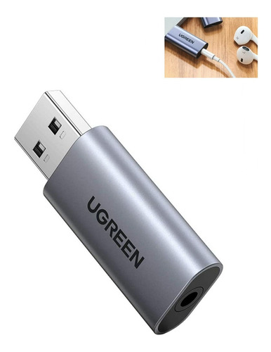 Ugreen Adaptador Usb 2 En 1 Tarjeta De Sonido + Mic A 3.5mm