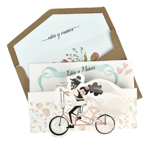 Tarjetas Invitación Fuga Bicicleta Novios Fuga Boda