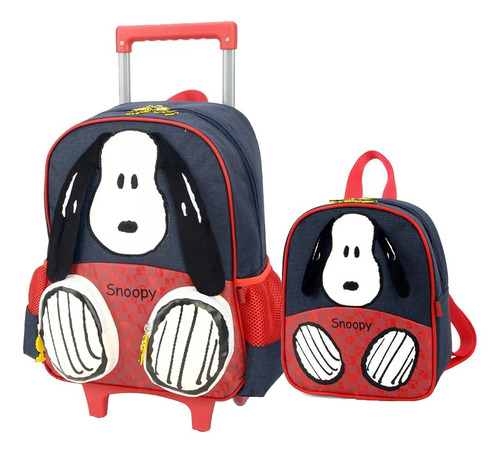 Mochila Snoopy  De Rodinha Infantil Menina Com Lancheira