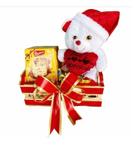 Imagem 1 de 4 de Cesta Presente Natal Chocolate E Pelúcia Panetone Especial