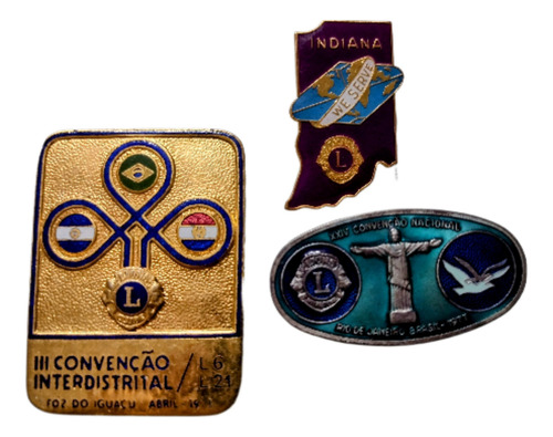 3 Insignias Antigas Lions Club Foz Do Iguaçu Rj E Indiana