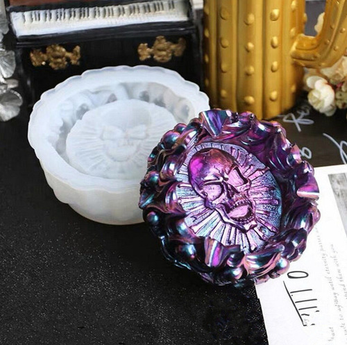 Molde Silicona Cenicero Calavera Especial Resina, Yeso, Etc Blanco