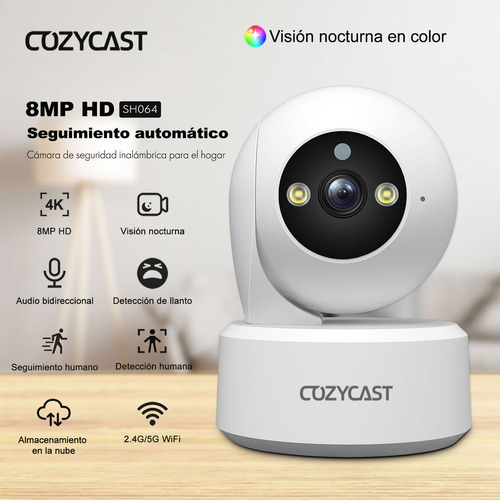 Cámara Vigilancia 360° 8MP | Detección de Llanto y Personas | Luz Nocturna Dual | WiFi 5G | 256GB | COZYCAST SH064 | Envío Gratis