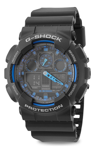 Relógio Casio Masculino G-shock Ga-100-1a2dr Nota Fiscal Cor da correia Preto Cor do bisel Preto Cor do fundo Azul