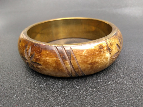 Gotica : Viejo Pulsera Bronce Y Hueso Pintado Rustico Zox