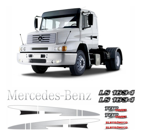 Kit Faixas Emblemas Mercedes Benz Ls 1634 Eletrônico Cinza