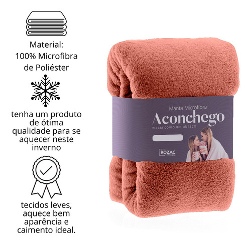 Manta De Microfibra King Aconchego Rozac Cor Rosé Desenho Do Tecido Liso