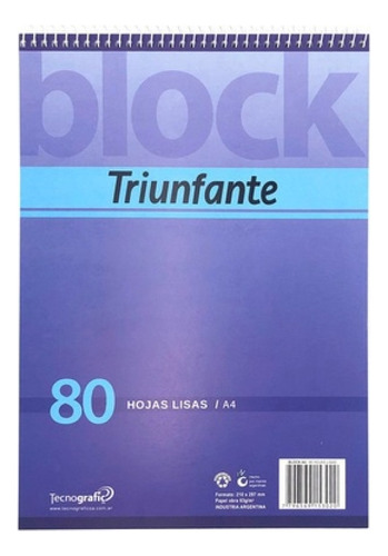 Block De Hojas Lisas A4 Con Espiral 80 Hojas Triunfante